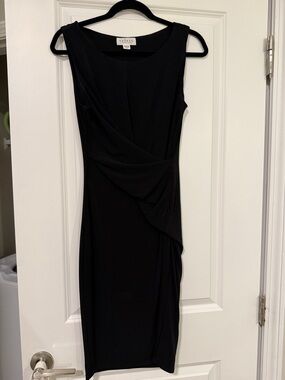 Velvet Black Sleeveless Draped Midi Dress